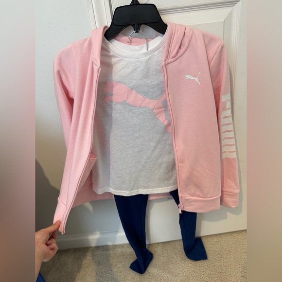 PUMA Girls 3-Piece Set Hoodie + Leggings + Bonus Tee | Pink/Navy | Size 8–10 - Picture 14 of 16